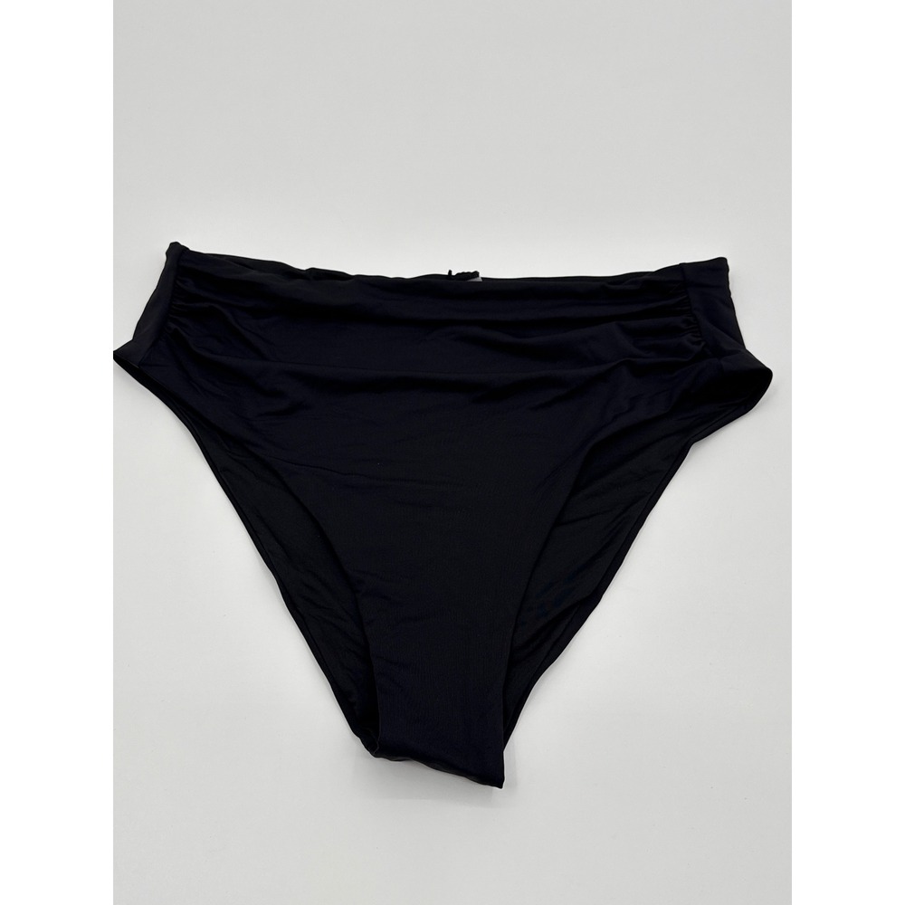 ENVYA Black High Waisted Ruched Bikini Bottoms Women 1X S6A634A Swimwear